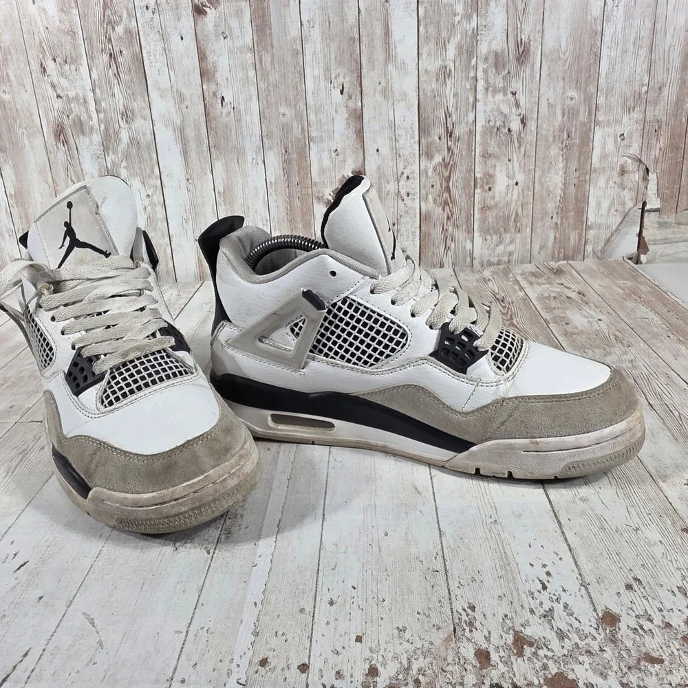 Jordan 4 Retro Military Black Kids Sneakers White Grey DH6927-111 Size 7Y